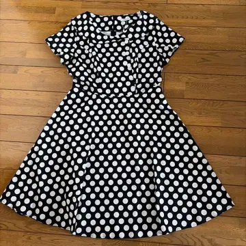50년대풍 Wedtrend 블랙 화이트 도트 플레어 원피스 L