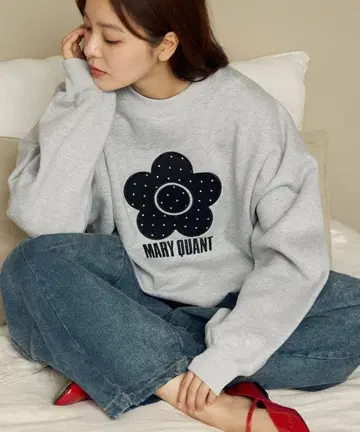 새상품 마리콴트 도트 데이지 로고 맨투맨 그레이 마리쿠와 F