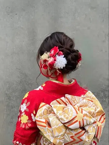 일본 의류 꽃 장식 세트 빨간색