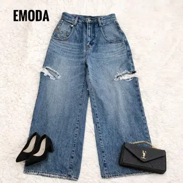 새상품급 EMODA/하이컷 루즈 와이드 청바지 사이즈 S 블루