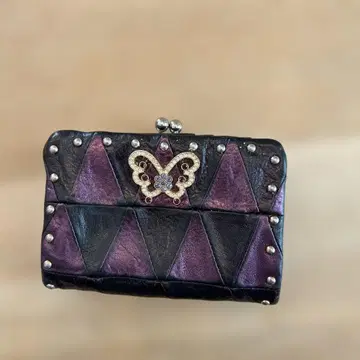 보라색과 블랙의 삼각형 디자인 이단 접이식 지갑