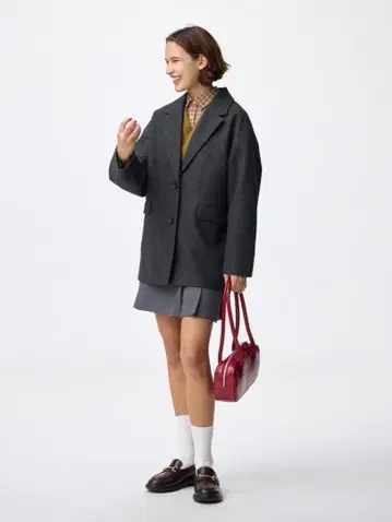 [새상품] GU 코지 멜톤 하프 코트 다크 그레이 XS