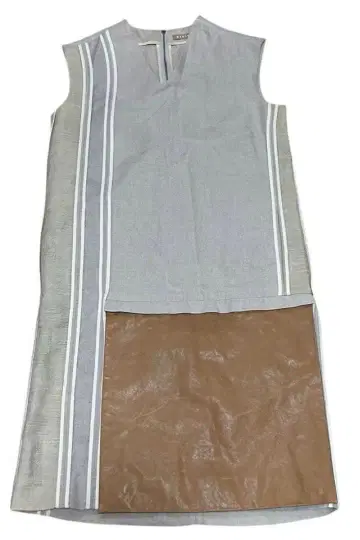 NEHERA 가죽 절개 슬리브리스 원피스