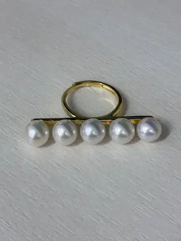 고급 광택 천연 진주 5연 반지 골드 프리자이스