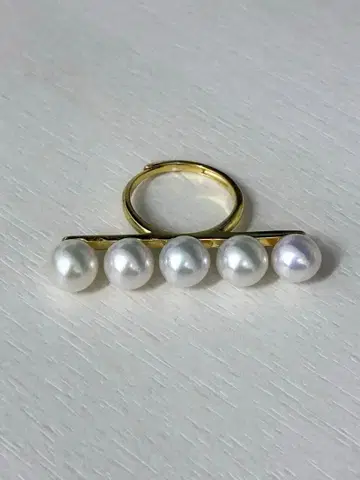 고급 광택 천연 진주 5연 반지 골드 프리자이스