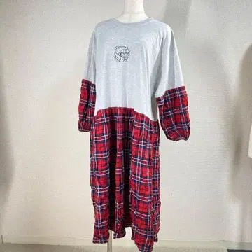 구제 의류 T셔츠 리메이크 원피스 체크 무늬