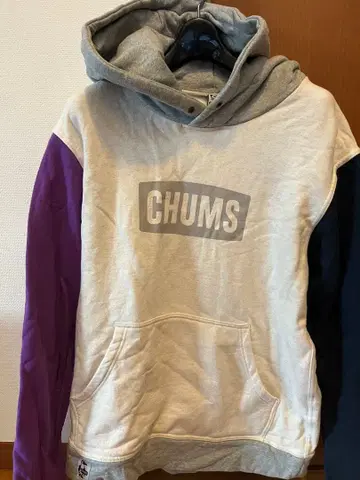 CHUMS 후드 부착 후드티 그레이/퍼플/네이비, LL 사이즈