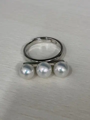 고급 광택 천연 펄 실버 925 3 펄 반지 프리자이스