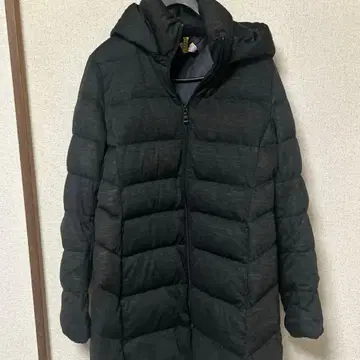 유니클로 후드 부착 다크 그레이 롱 다운 코트 자켓