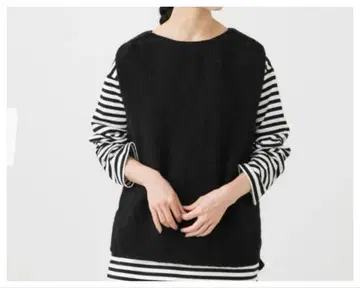 블랙 니트 베스트 스트라이프 이너 포함