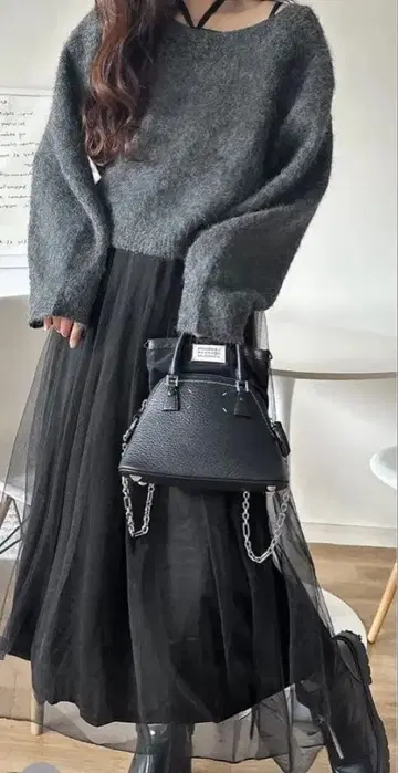 클래식 엘프 니트 x 튤 원피스 세트 M 사이즈