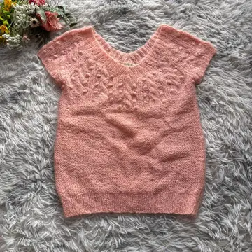 모헤어 혼방 시스루 짜임 케이블 니트 베스트 [ L ] 핑크 V넥 포근한