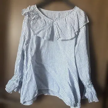 23구 린넨 스트라이프 프릴 블라우스