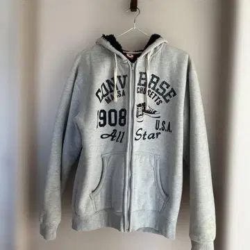 CONVERSE 후드 부착 후드티 그레이