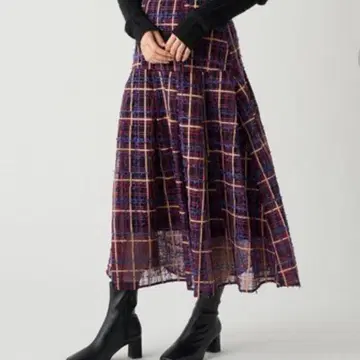 시어 체크 볼륨 스커트 / SNIDEL