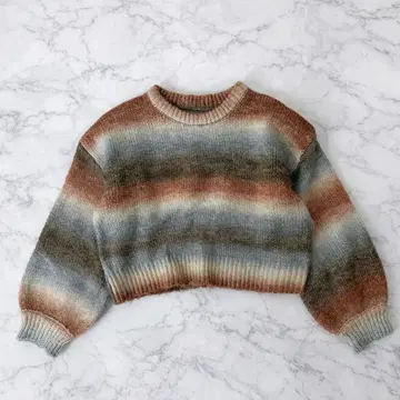 구제 멀티 컬러 숏 기장 니트 스웨터 긴팔