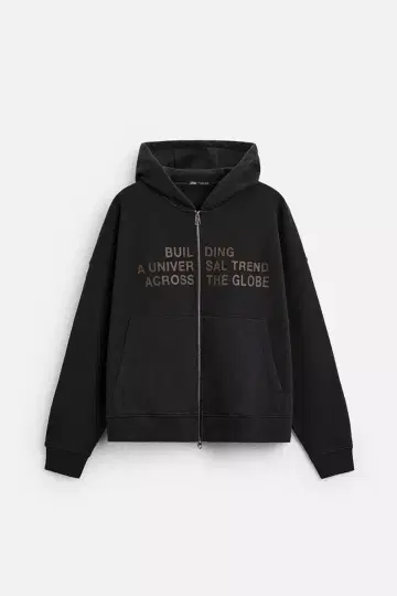 ZARA 자라 워시 가공 지퍼 달린 텍스트 프린트 후디 M
