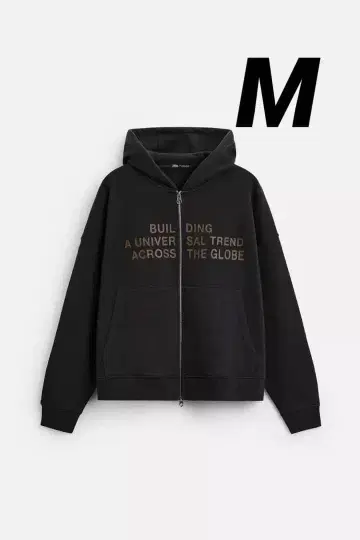 ZARA 자라 워시 가공 지퍼 달린 텍스트 프린트 후디 M