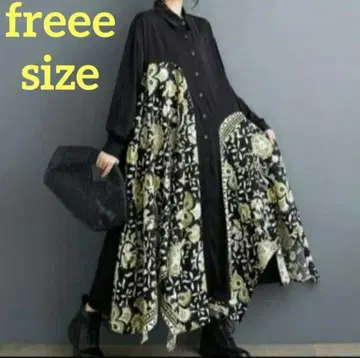 성숙/러블리 꽃무늬 절개 롱 원피스 블랙 체형 커버 루즈핏 가을/겨울