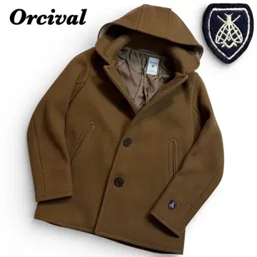 오르치발 울 코트 카멜 후드 부착 피코트