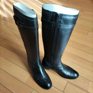 블랙 가죽 롱 부츠 백 지퍼