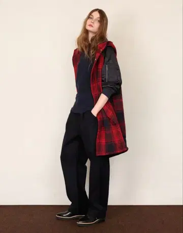 Paratiisi 후드 부착 체크 롱 코트