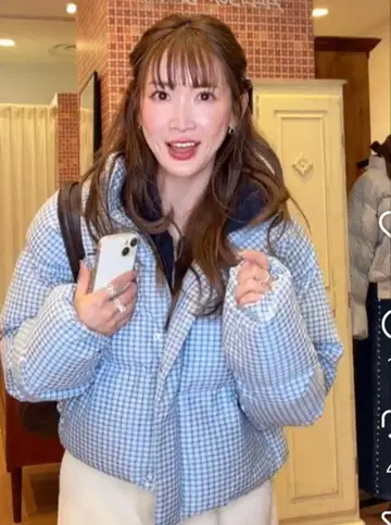 앨리슨 브라운 깅엄 체크 패턴 다운