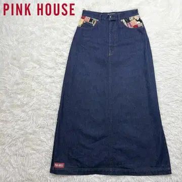 핑크하우스 롱 스커트 패치워크 M 네이비 여성용