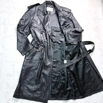 스페인산 롱 기장 천연 가죽 트렌치코트 롱 코트 더블 블랙