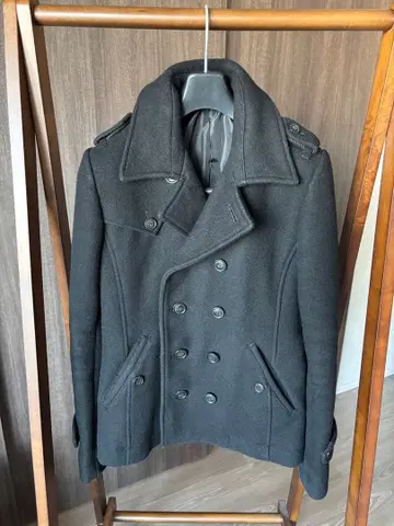 Le Plat Lui's 블랙 더블 브레스트 피 코트 46