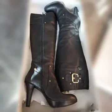 새상품급 가죽 롱 부츠 블랙 높은 힐