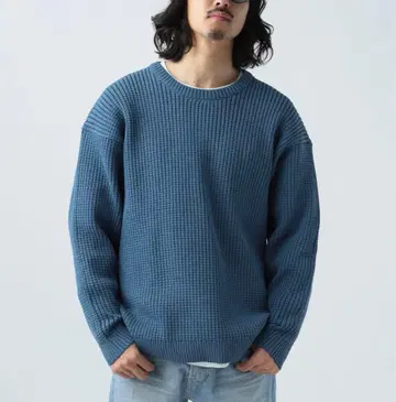 베이플로우 와플 니트 풀오버 M 사이즈 블루