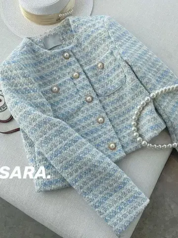 노카라 자켓 파랑과 화이트 스트라이프 S 사이즈