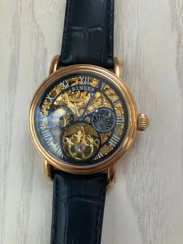 BINGER 스켈레톤 자동 시계 골드/블랙
