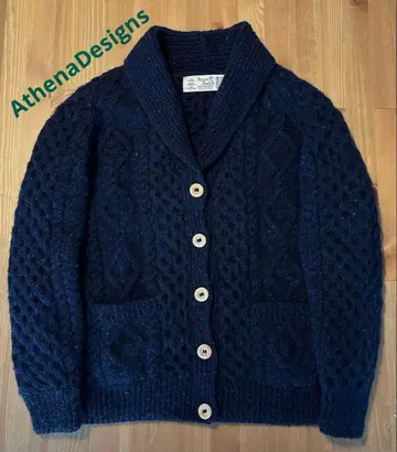 아테나 디자인 네이비 네프 가디건 네이비 손뜨개질 인버 아란