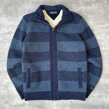 TOMMY HILFIGER 집업 니트 블루종 보아 안감 두꺼운 원단