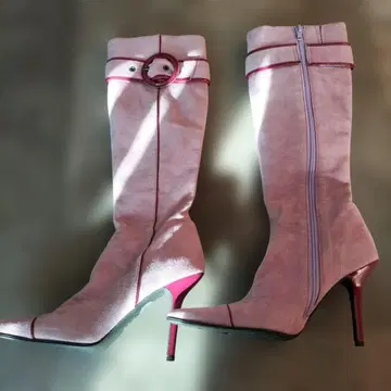 새상품급 핑크 스웨이드 롱 부츠 높은 힐