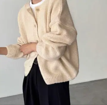 El mar 알파카 혼방 크루넥 가디건