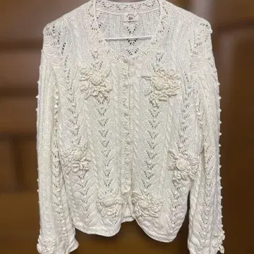 blueberry farm 화이트 니트 가디건 레트로