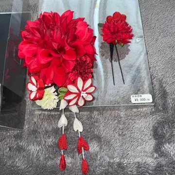 빨간 꽃 장식 헤어콤 세트