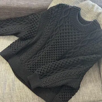 UNITED TOKYO 케이블 니트 풀오버 스웨터 블랙