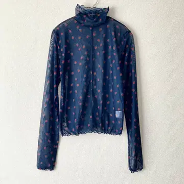 [ 새상품급 ] POPPY 시스루 상의 딸기 네이비