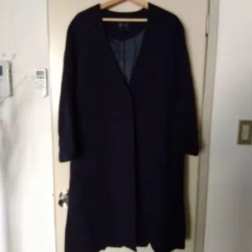 네이비 플리츠 디자인 롱 코트