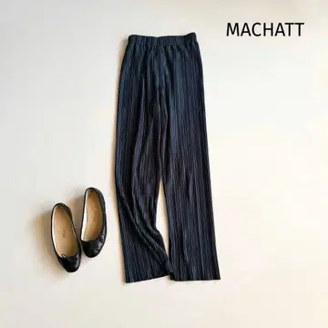 [마차트] 플리츠 와이드 팬츠 네이비 허리밴딩