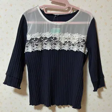 Dear Princess 네이비 레이스 장식 7부 소매