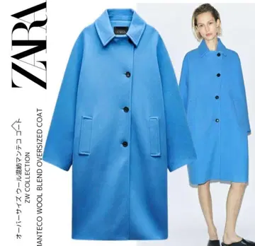 ZARA 오버 사이즈 울 혼방 만테코 블루 체스터 스텐칼라 코트
