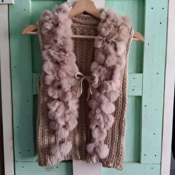 퍼 달린 베이지 니트 베스트