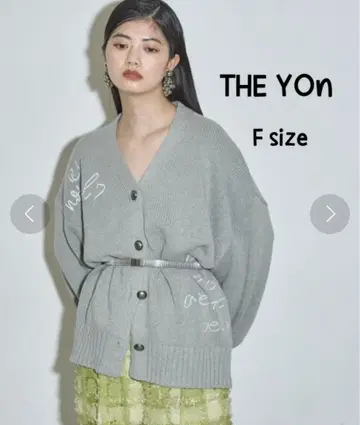 THE YOn 레터링 자수 니트 가디건 그레이