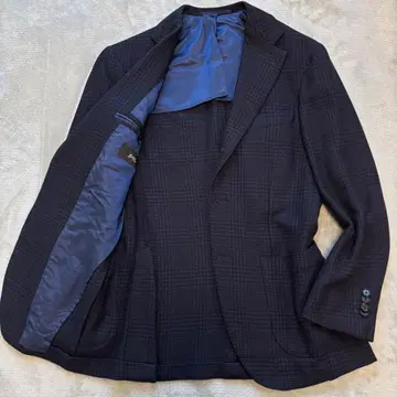 컨디션 최상 브리라펠 일구스토 현행 테일러드 자켓 체크 네이비
