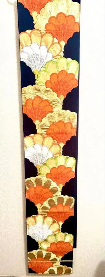 앤티크 다색 부채 무늬 후쿠로 오비 성인식에